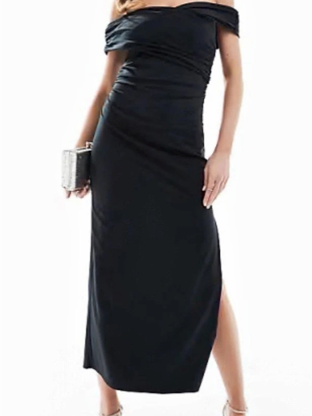Abercrombie & Fitch Longcon Dress Ruched Midi Black Medium NWT